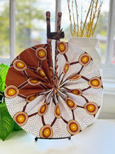 Load image into Gallery viewer, Handmade African Ankara Print Fabric Fan β Wax Print Folding Fan with Leather-Wrapped Handle