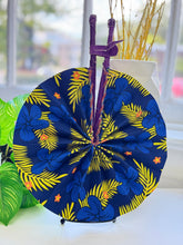 Load image into Gallery viewer, Handmade African Ankara Print Fabric Fan β Wax Print Folding Fan with Leather-Wrapped Handle