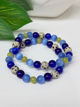 Load image into Gallery viewer, Cobalt Blue & Dalmatian Jasper Beaded Bracelet – Handmade Glass Bead Stretch Bracelet