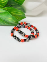 Load image into Gallery viewer, Tibetan Dzi Bead Stretch Bracelet – Handmade Coral &amp; Black Glass Beaded Bracelet
