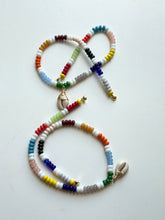 Load image into Gallery viewer, Rainbow Seed Bead Cowrie Shell Necklace – Handmade Glass Bead Boho Necklace
