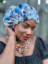 Load image into Gallery viewer, Indigo Spot Satin-Lined Bonnet

