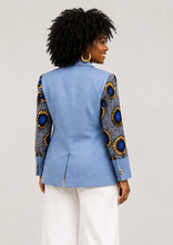 Load image into Gallery viewer, Sky Ankara Blazer| Beaded Statement Blazer with Gold Buttons

